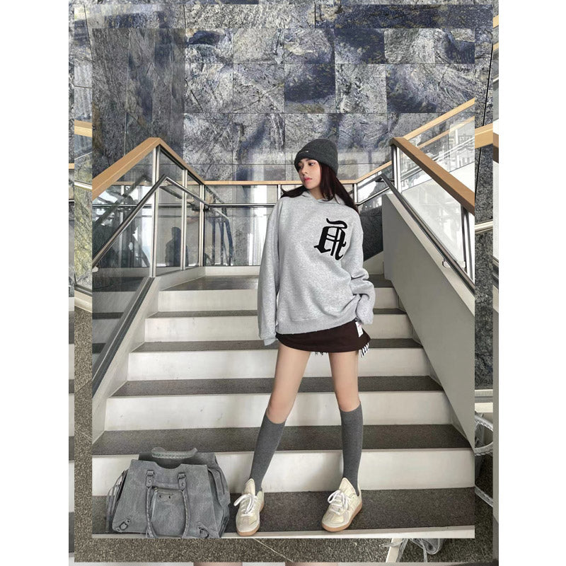 Askyurself Hoodie Gray Letters Printed Simple Bathroom Hoodie